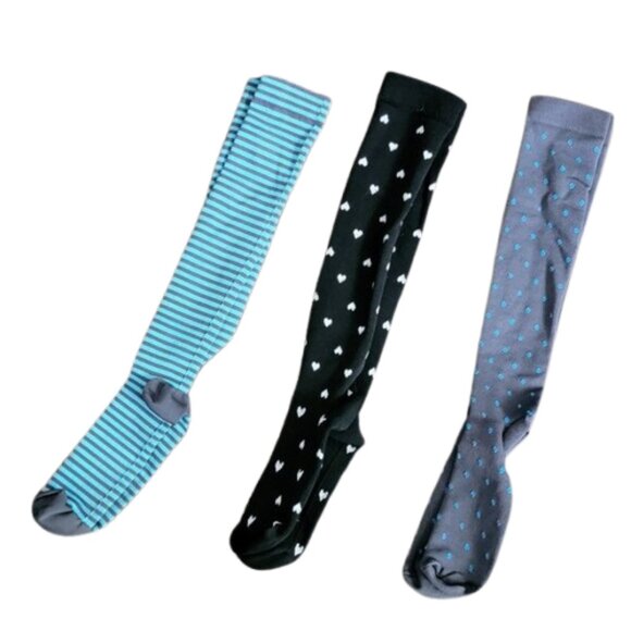 Cute Knee High Compression Socks 3 Pairs Pack Size Large Nurse Surgery Recovery - Picture 2 of 2